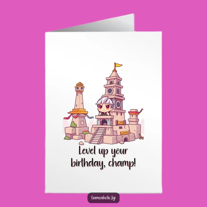Free Printable Birthday Card: Funny Gamer Building Tower, Perfect Downloadable Gift