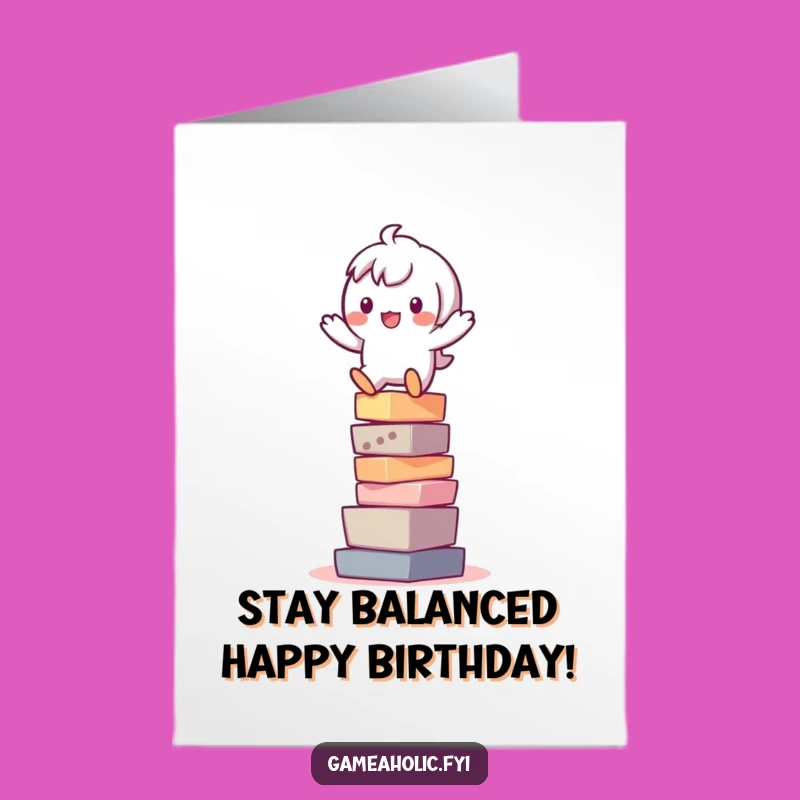 Free Printable Birthday Card: Pixel Balance Character Funny Gift
