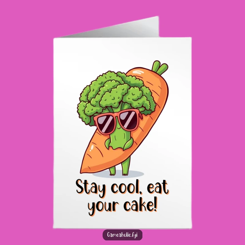 Free Printable Funny Birthday Card: Shy Broccoli Hides Gift - Downloadable Surprise!