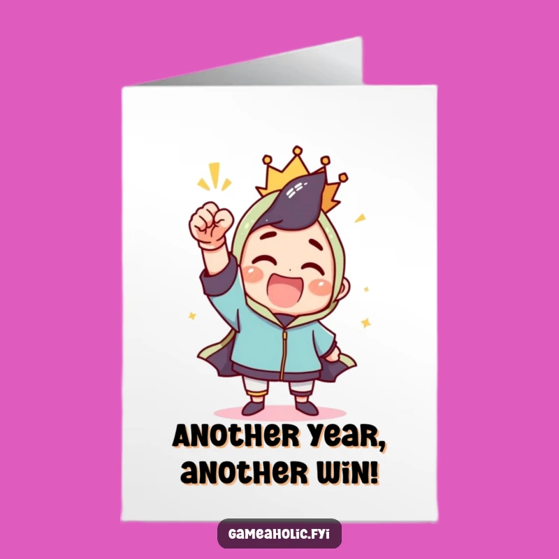 Free Printable Gamer Birthday Card: Triumphant Fist Pump Victory Funny Downloadable