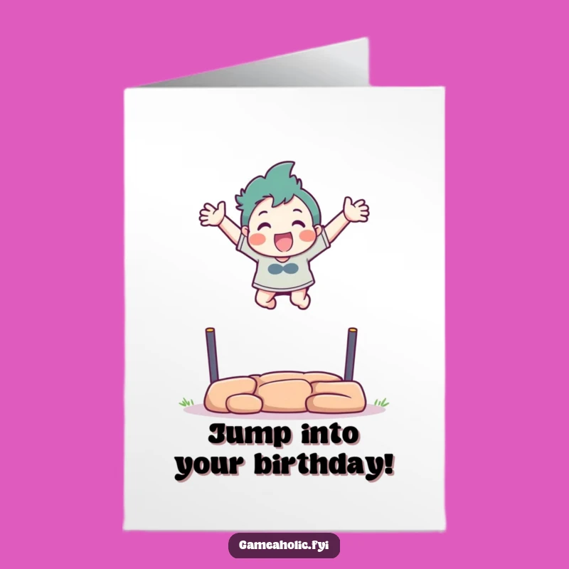 Funny Free Printable Birthday Card: Leaping Character - Overcome Challenges! Your DIY!