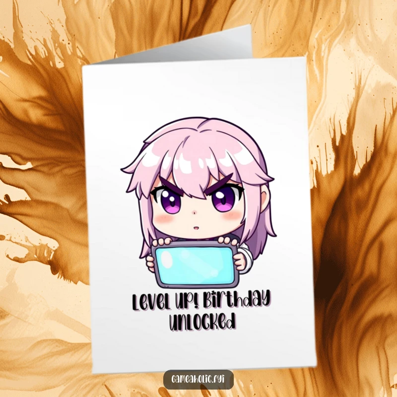 Funny Free Printable Birthday Card, a gamer intensely focused on a glowing screen, determined expression.