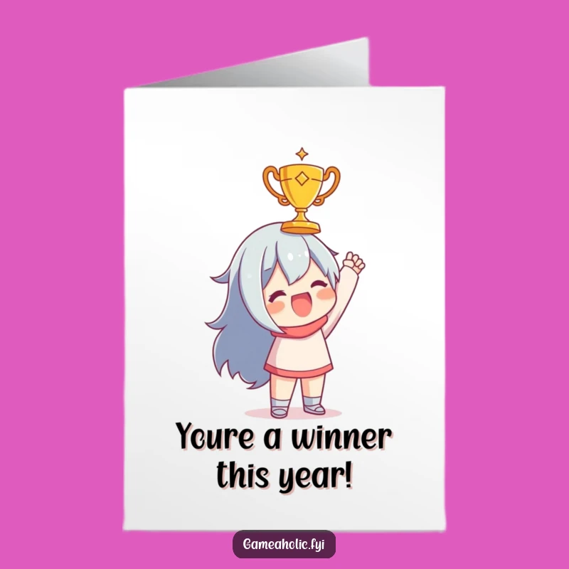 Free Printable Winner Birthday Card: Golden Trophy Joy, Funny Downloadable Gift