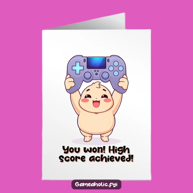 Free Printable Congrats Card: Chubby Gamer Win - Funny Downloadable Gift for Achievement