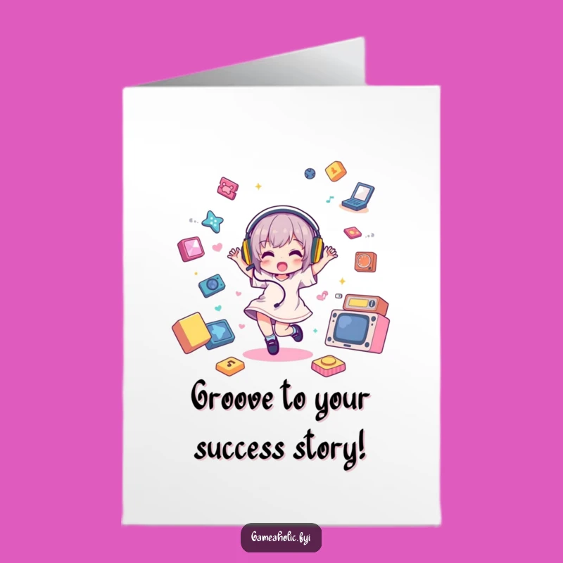Free Printable Congrats Card: Dancing Gamer Character, Fun Downloadable Gift