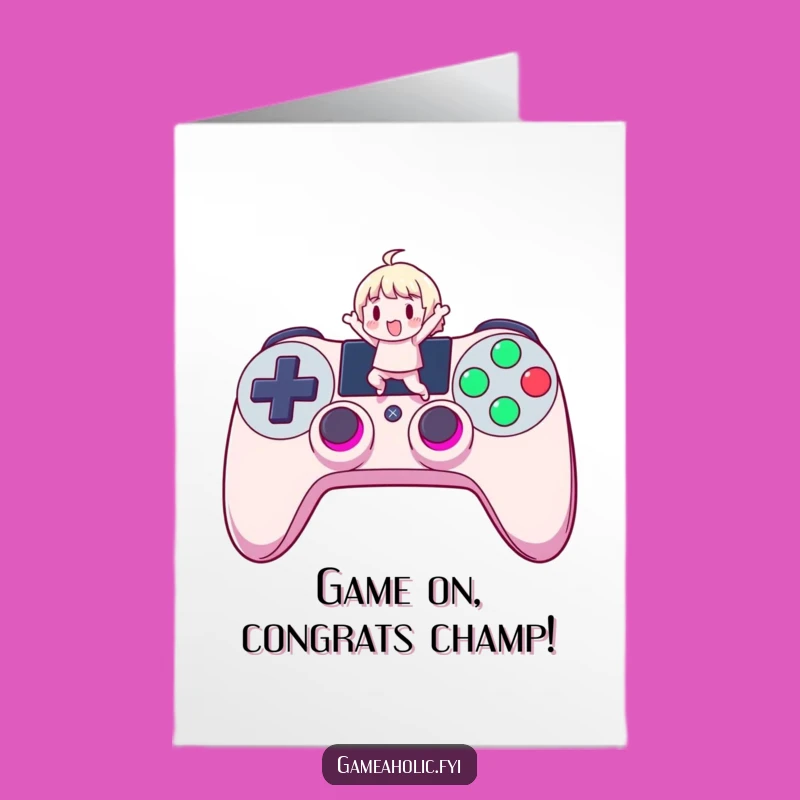 Free Printable Congrats Card: Funny Gamer Jump, Downloadable Gift!