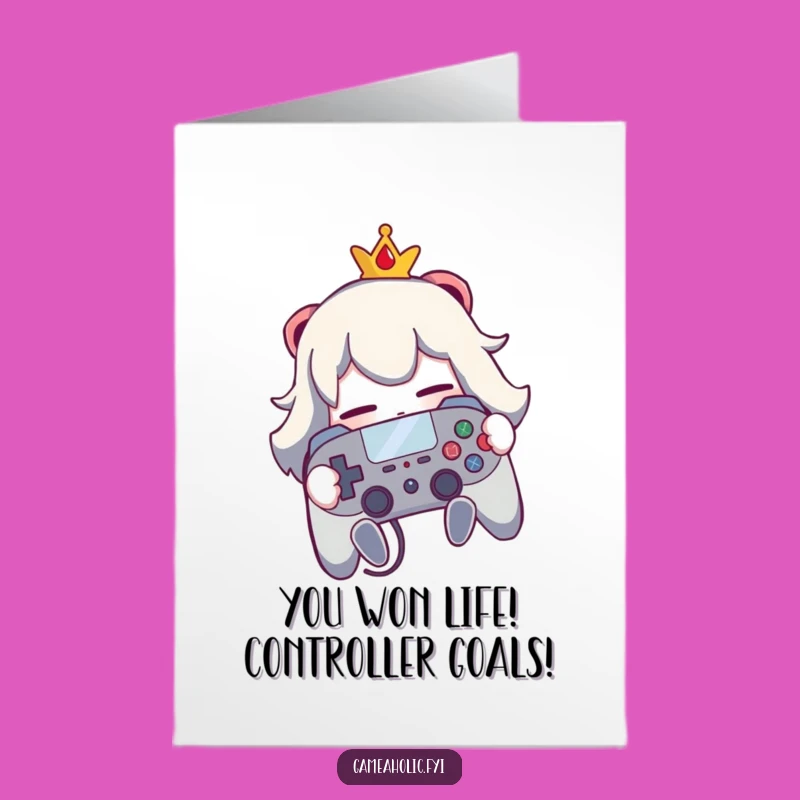 Free Printable Congrats Card: Gamer Joy Hugging Controller Funny Downloadable