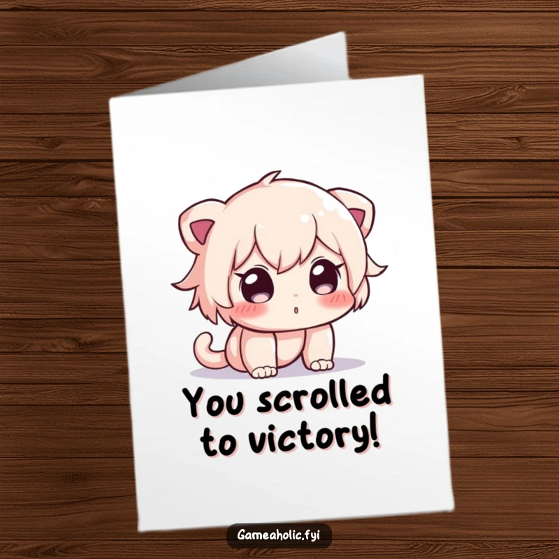 Funny Free Printable Congratulations Card with a curious character glued to a glowing screen, celebrating success.