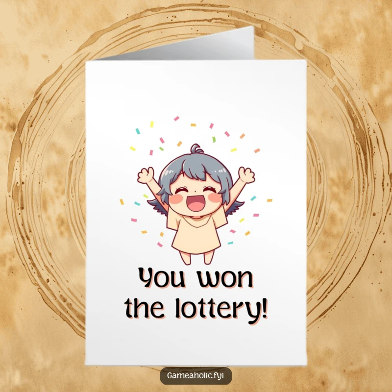 Funny Free Printable Congrats Card: Joyful character celebrating a major victory with a generous shower of colorful confetti.