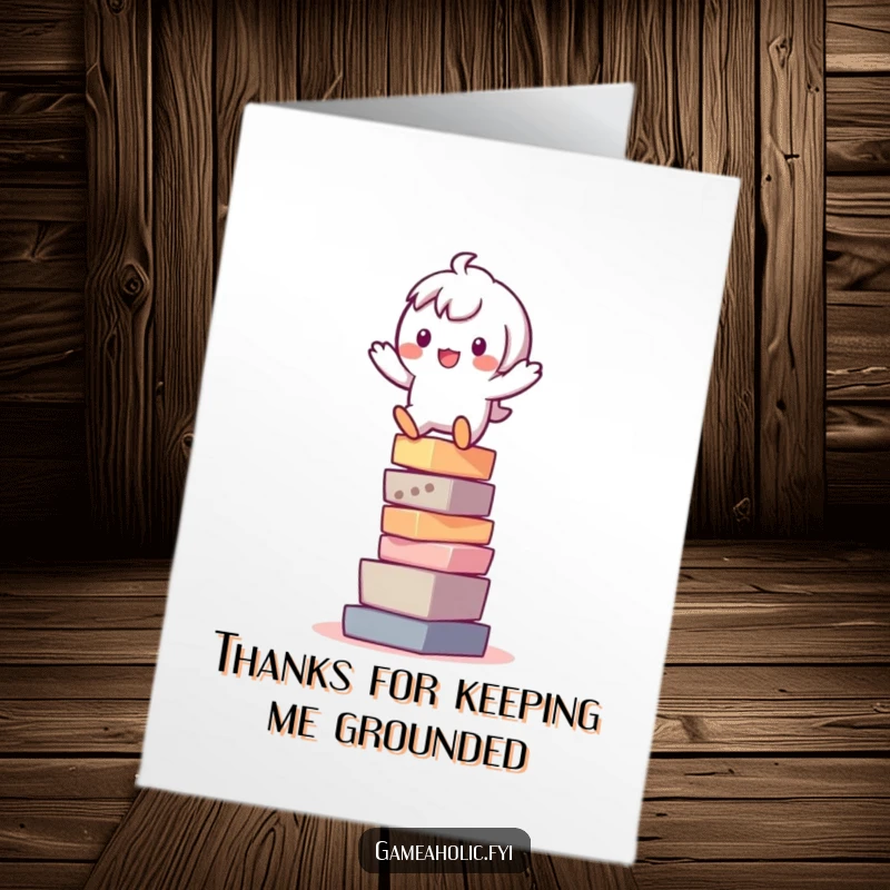Funny Free Printable Thank You Card: Playful character balancing on pixels to express gratitude.