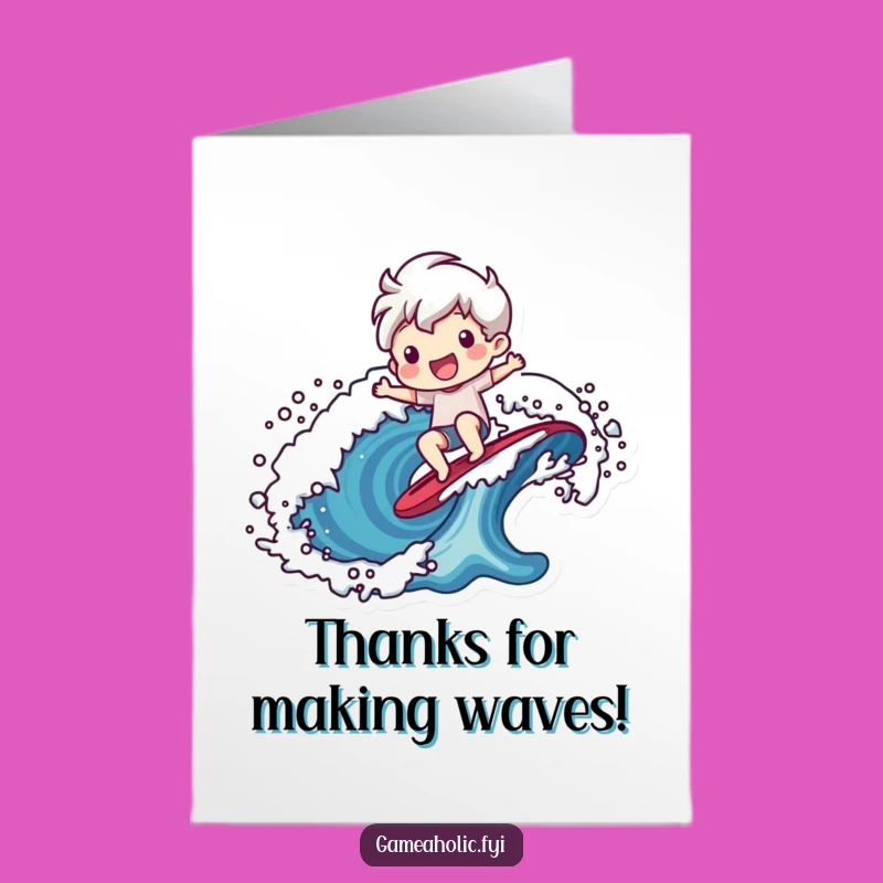 Free Printable Thank You Card: Pixel Wave Rider, Fun Surfing Thank You Downloadable Gift