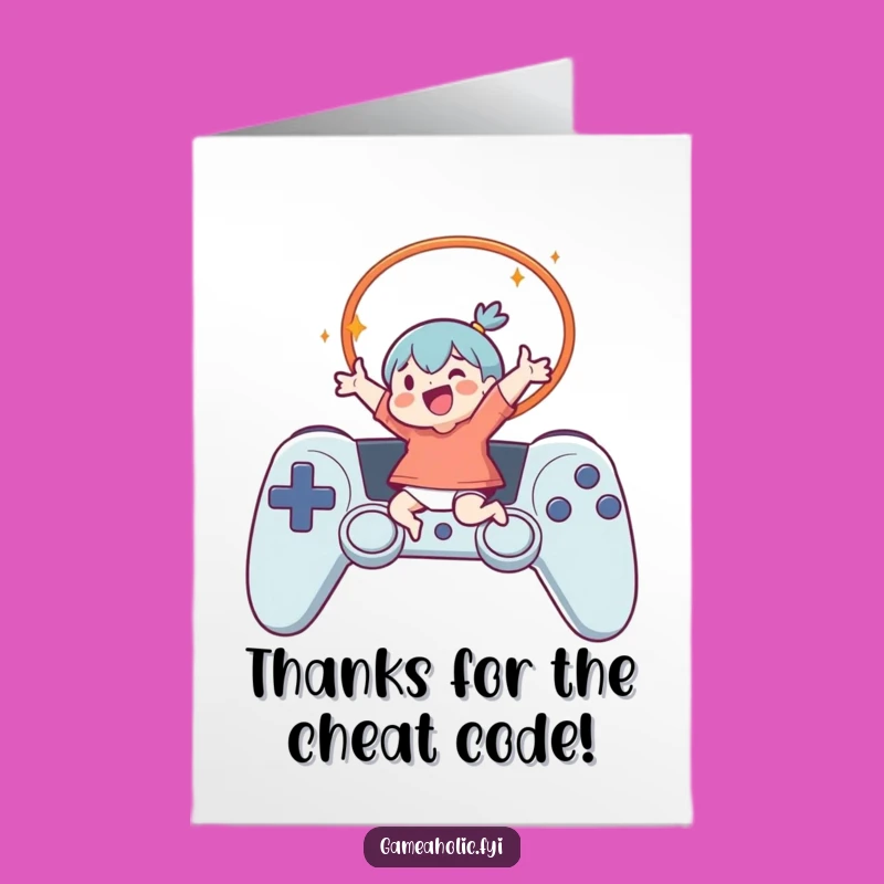 Hilarious Free Printable Thank You Card: Gamer Leaping for Appreciation Downloadable