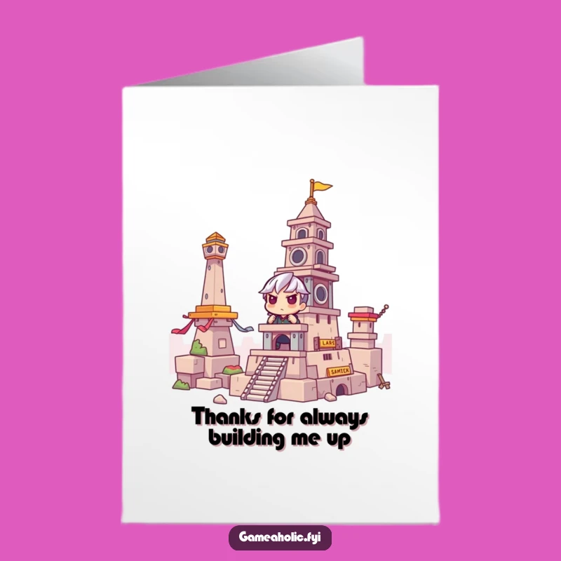 Free Printable Thank You Card: Funny Gamer Building Tower, Thoughtful Downloadable Gift