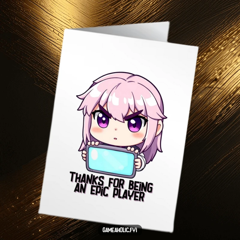 Funny Free Printable Thank You Card, a gamer deeply focused on a glowing computer screen, showing concentration.