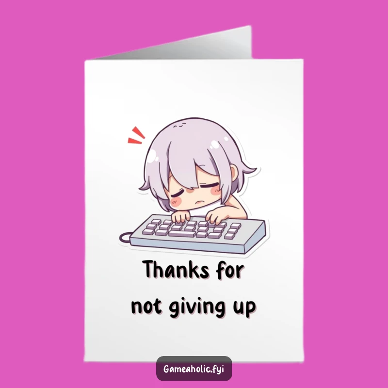 Free Printable Keyboard Slump Thank You Card: Funny Sigh Downloadable