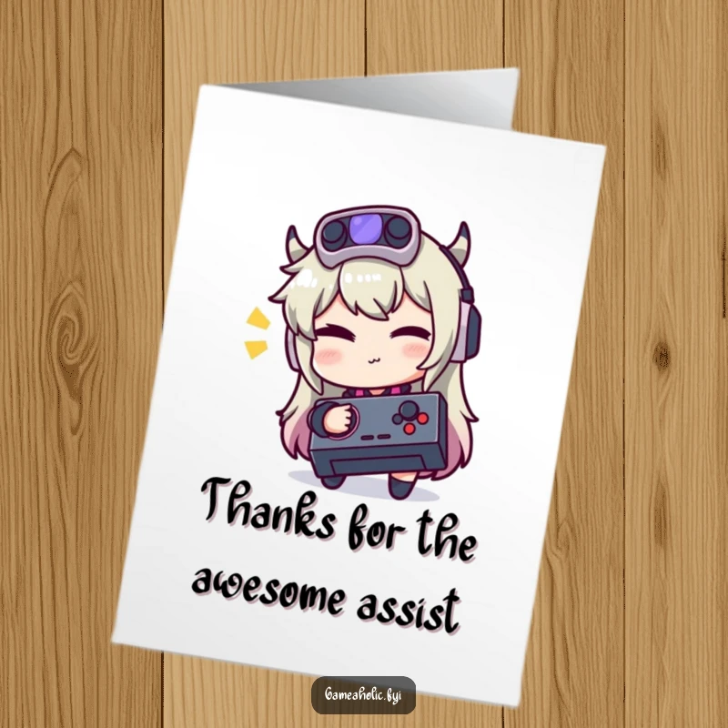 Funny Free Printable Thank You Card, a gamer winks cheekily while holding a joystick, full of personality.