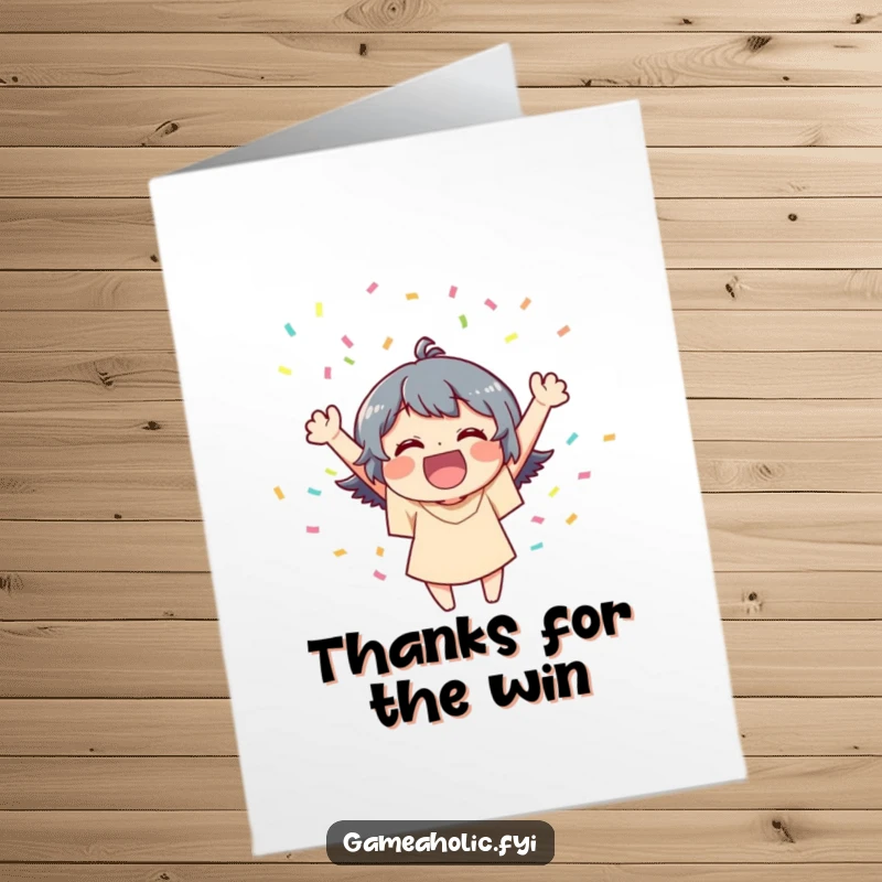 Funny Free Printable Thank You Card: Joyful character showering confetti to express heartfelt thanks and celebration.