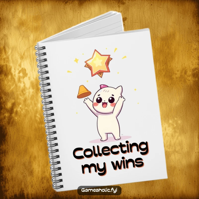 Funny notebook cover featuring a character eagerly reaching for a floating virtual award, ideal for goal-oriented individuals.