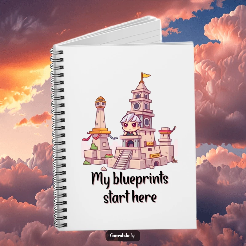 Funny Notebook: Gamer intensely concentrating, building a tower in a game, perfect for writing game strategies and notes, a funny gift.