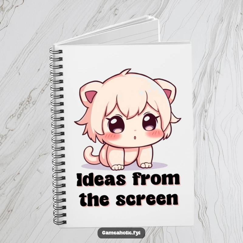 Funny notebook with a curious character intently looking into a brightly glowing digital screen, inspiring tech-themed notes.