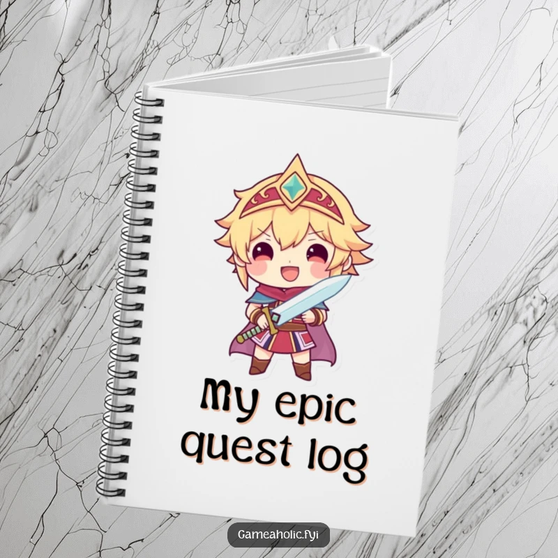 Funny notebook cover with a proud character holding a sparkling sword, ideal for jotting down heroic ideas.