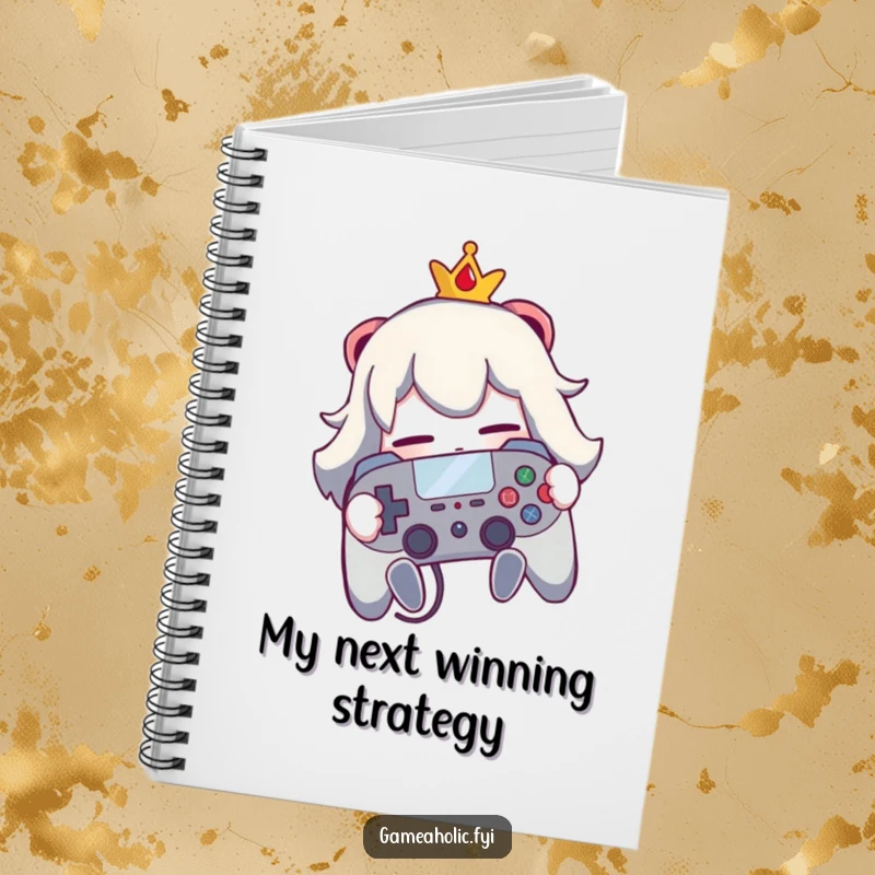Funny notebook with a character hugging a video game controller, ideal for gamers' notes and ideas.