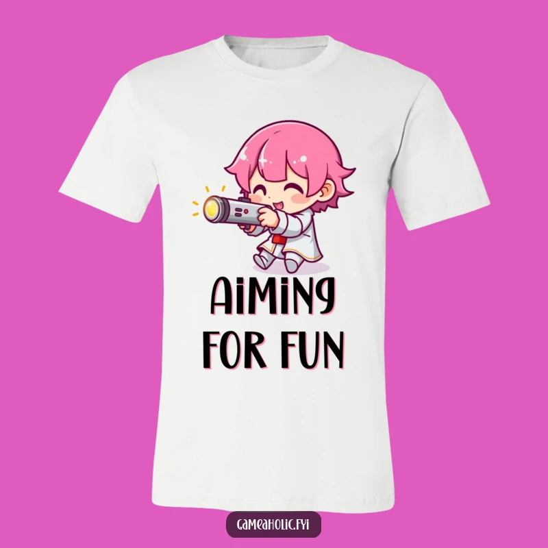 Funny Gamer T-Shirt: Aiming Joystick Character, Glowing Control Tee, Ideal Funny Gift