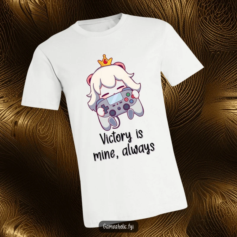 Funny t-shirt featuring a character embracing a video game controller like a precious treasure, perfect for gamers.