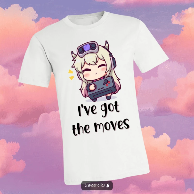 Funny t-shirt featuring a gamer character winking playfully while holding a joystick, embodying fun.