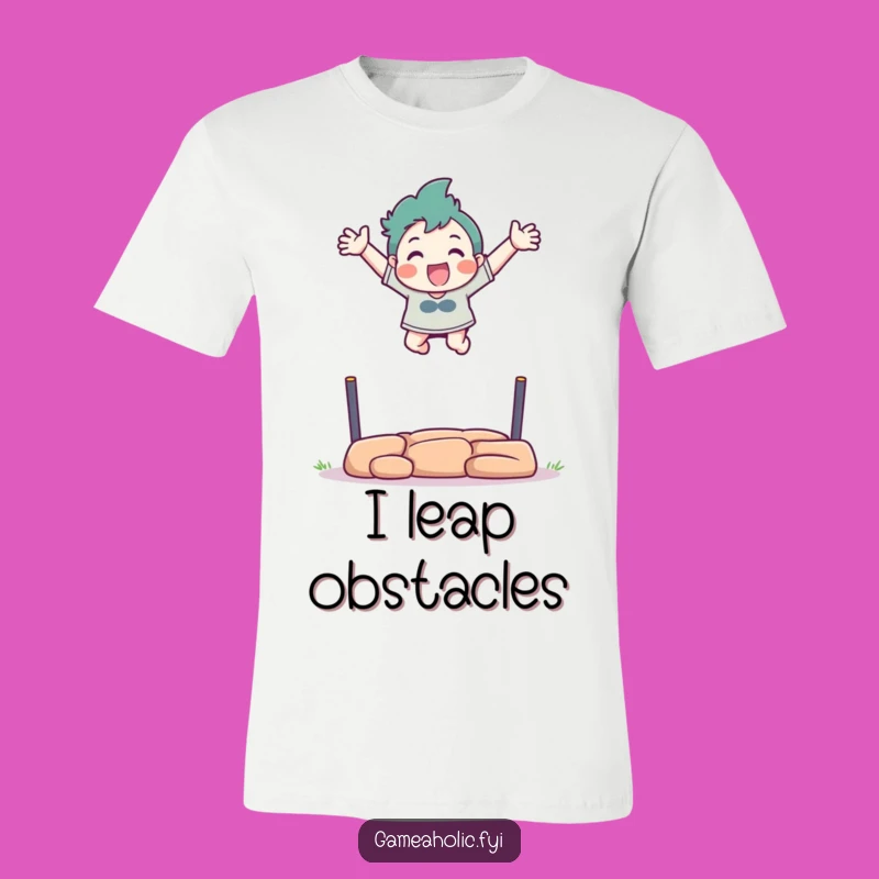 Funny Virtual Athlete T-Shirt: Excited Character Leaps Over Obstacle, Great Gift