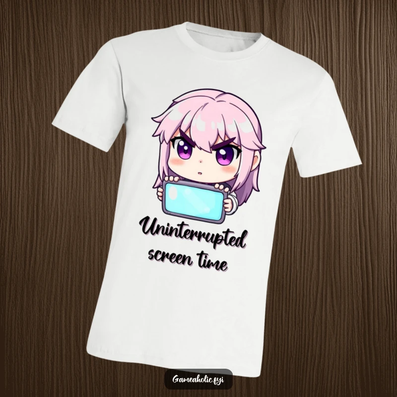 Funny t-shirt featuring a character with laser focus on a glowing screen, perfect for dedicated gamers.