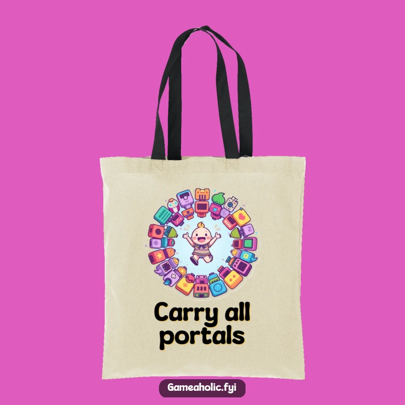 Funny Game Icon Tote Bag: Happy Character Portal Carry-All Gift