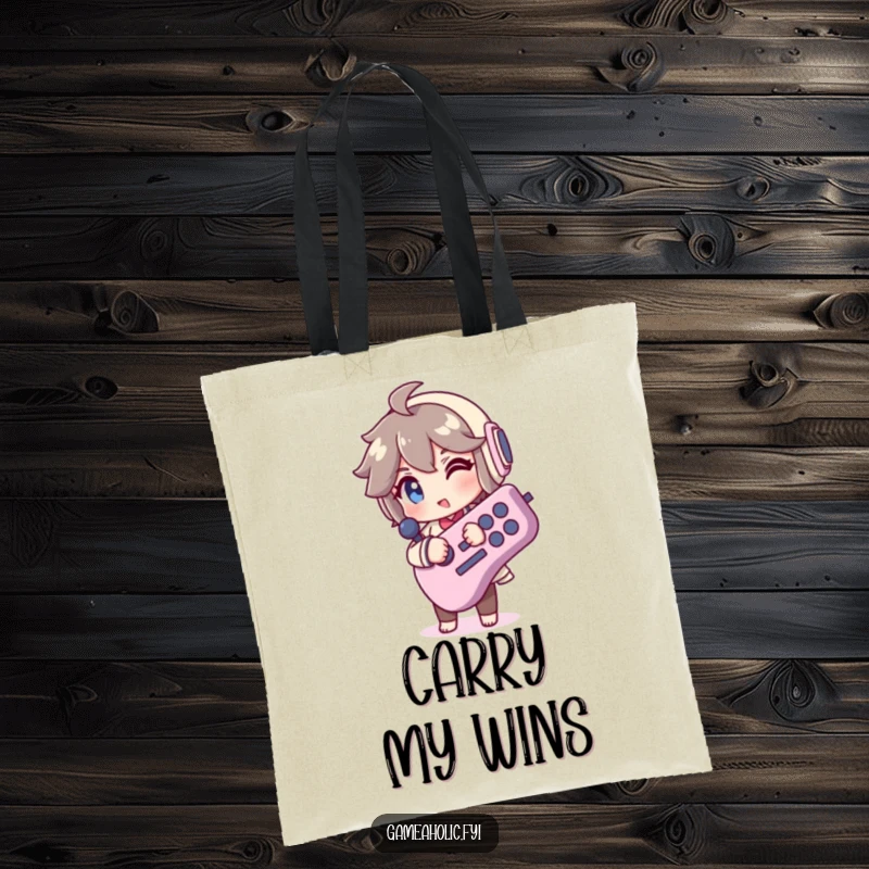 Funny Tote Bag: A character winks holding a giant joystick, showcasing a love for retro games and adding a humorous touch to errands.