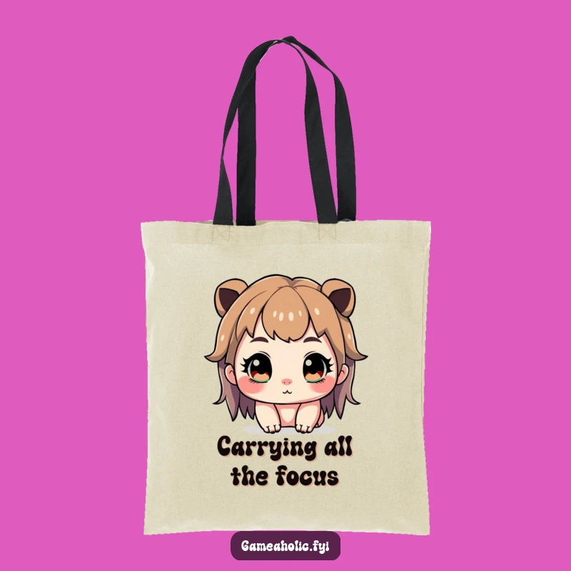Funny Gamer Tote Bag: Cute Character Intense Focus, Sparkling Eyes, Carry Your Game