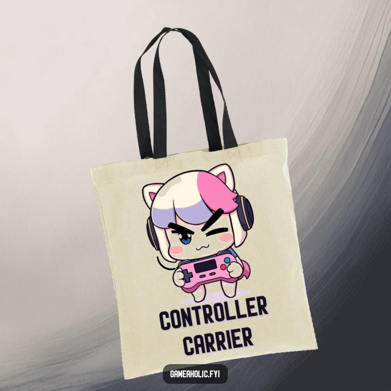 Funny Mischief Gamer Tote Bag: A tote bag with a slyly winking character holding a game controller, perfect for carrying gear.