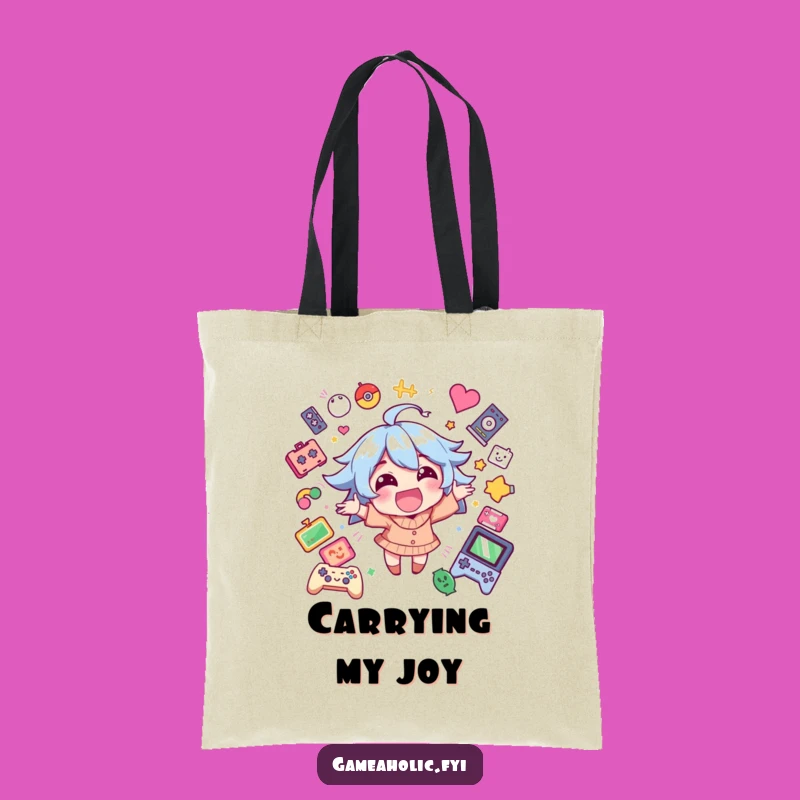 Funny Gamer Tote Bag: Happy Character Excitement, Game Icons, Carry Your Fun