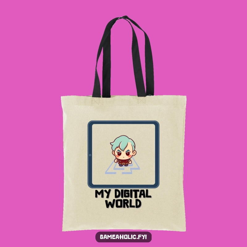 Funny Tablet Maze Tote Bag: Determined Character's Digital Path