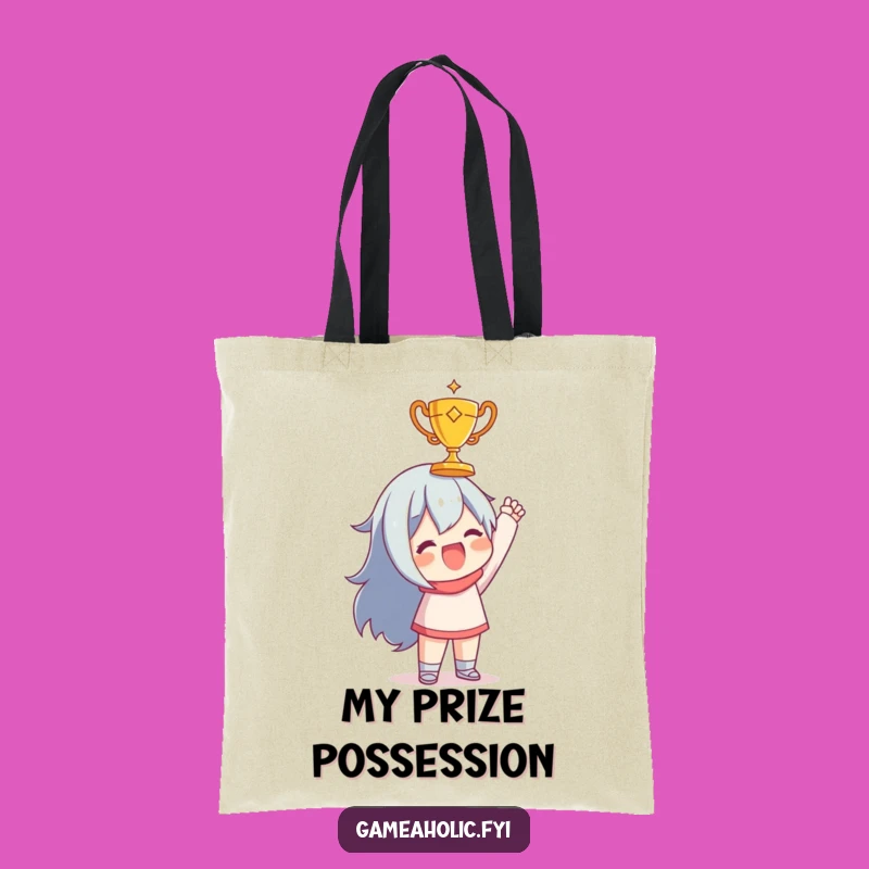 Funny Winner Tote Bag: Joyful Character with Tiny Trophy, Carry Your Success