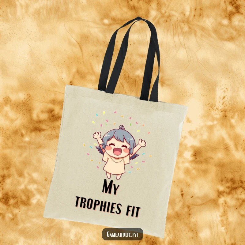 Funny tote bag illustrating a joyful character celebrating a triumphant moment with a generous shower of festive confetti.